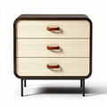 Three-drawer nightstand with cream and brown finish and metal legs 50 x 40 x 60cm