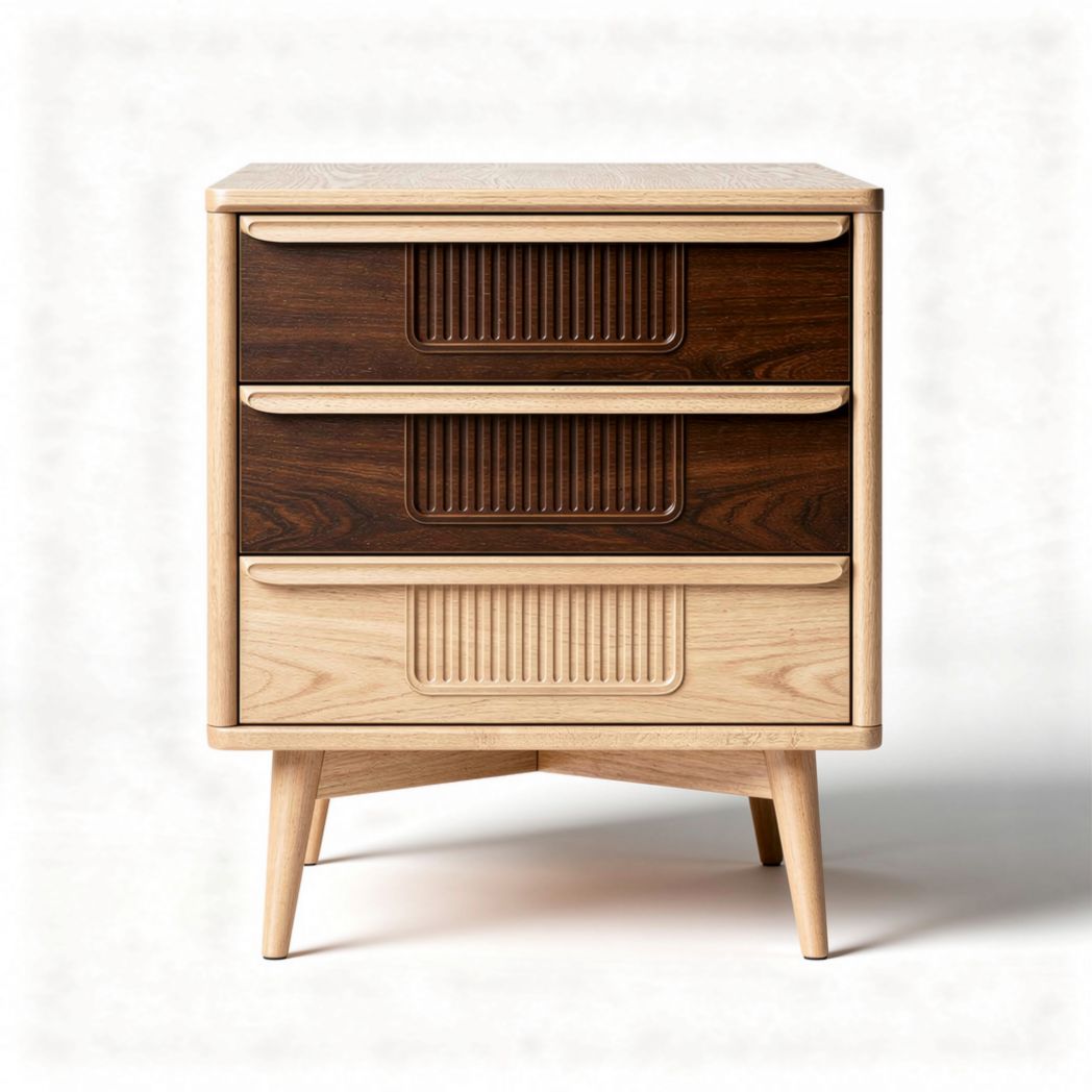 Wooden nightstand with three drawers and modern design 40 x 40 x 50cm