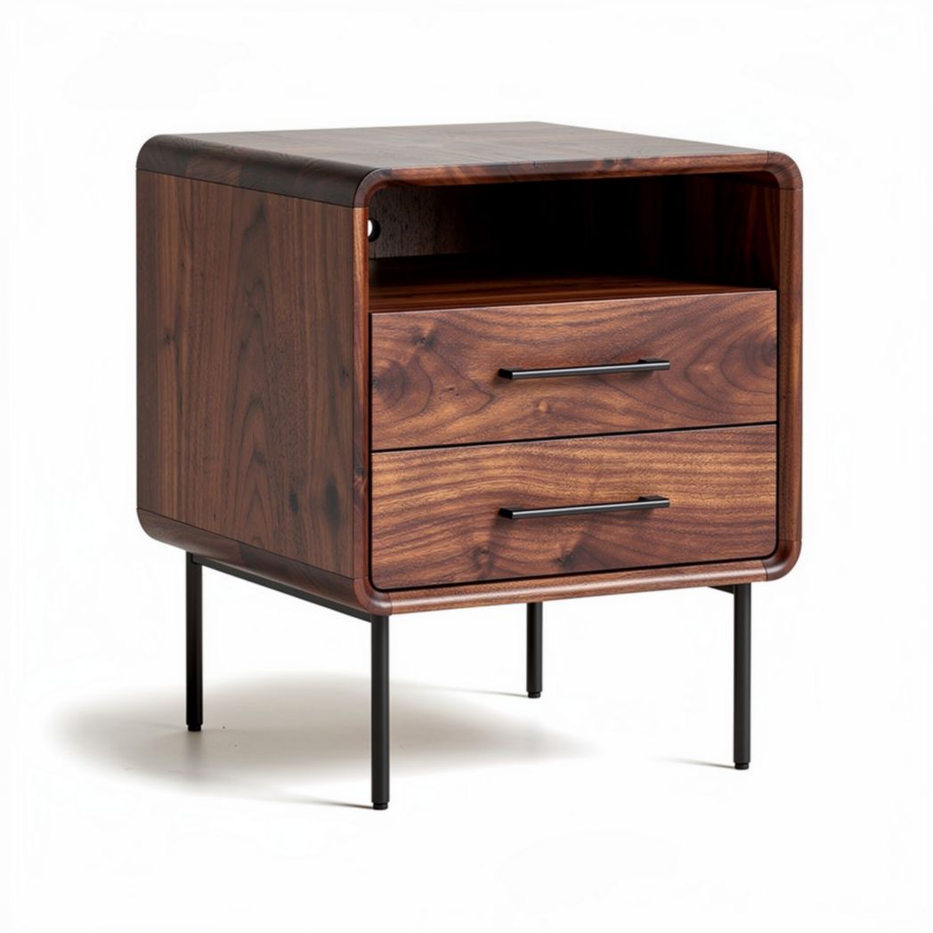 Wooden nightstand with two drawers and open storage space 50 x 40 x 60cm