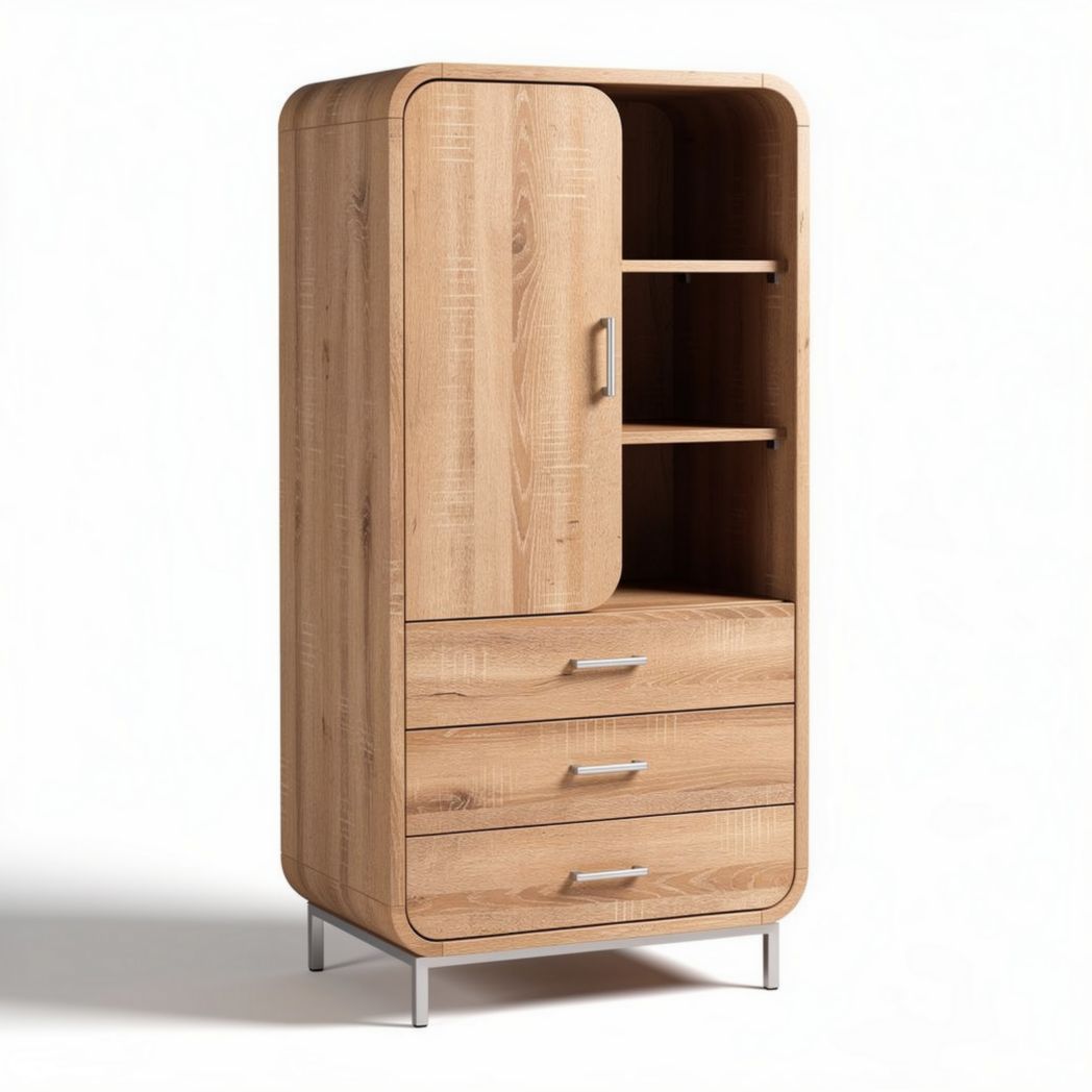 Wooden storage cabinet with two doors three drawers and shelves 80 x 40 x 150cm
