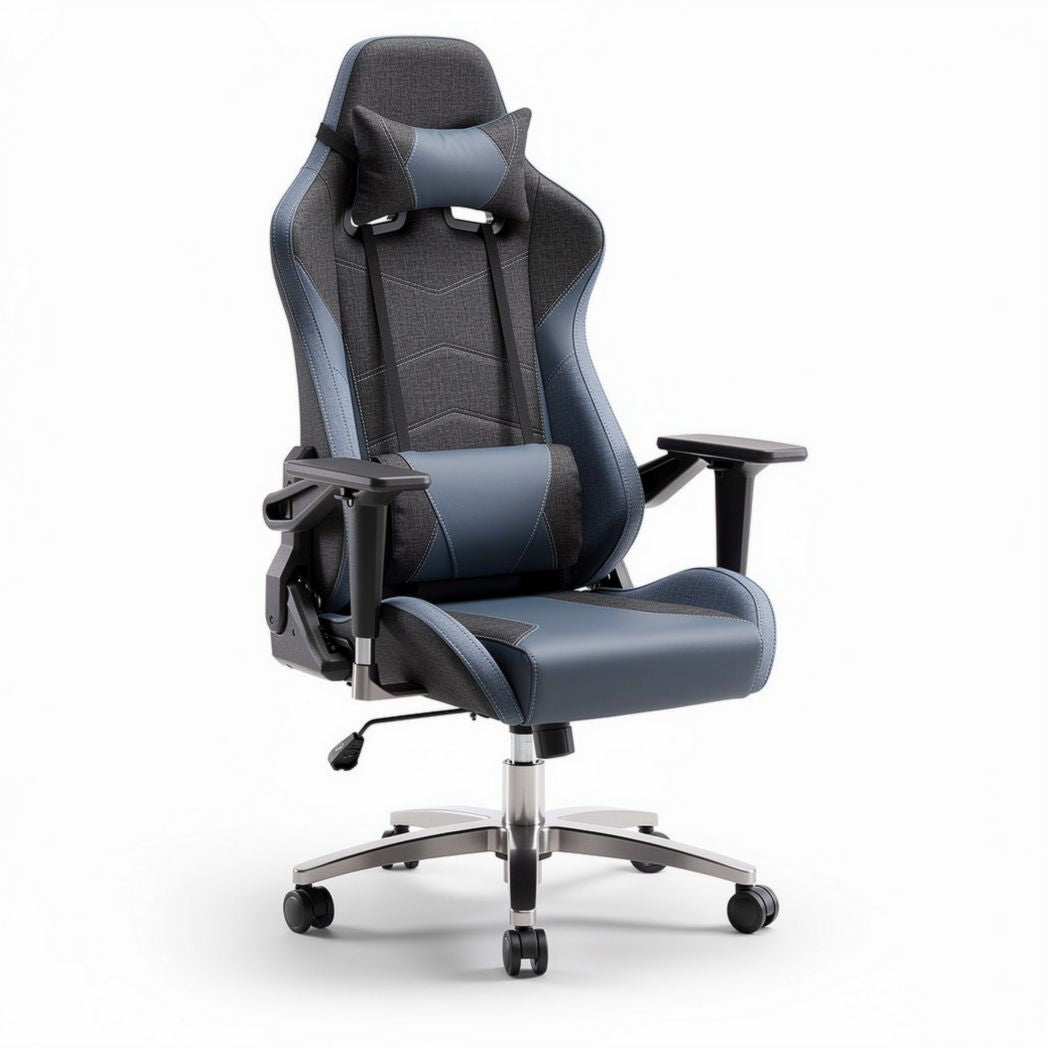 Ergonomic gaming chair with adjustable armrests and lumbar support navy blue 70 x 70 x 130cm