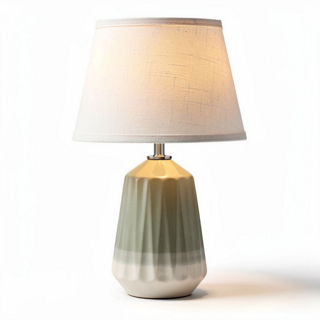 Ceramic table lamp with fabric shade in green and white 25 x 25 x 45cm