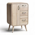 Wooden bedside table with three drawers and sleek metal handles 40 x 30 x 50cm