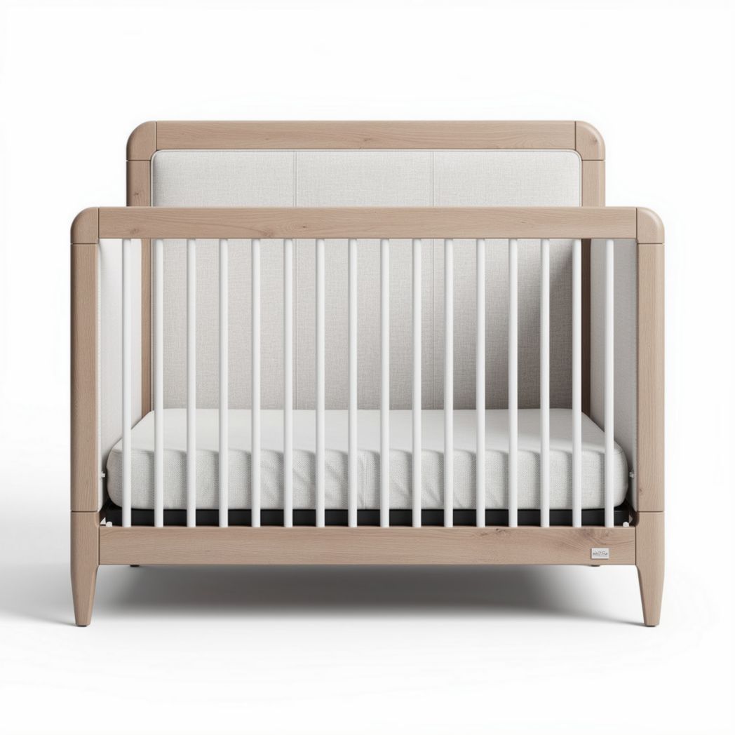 Wooden crib with breathable fabric sides and mattress included 130 x 70 x 90cm